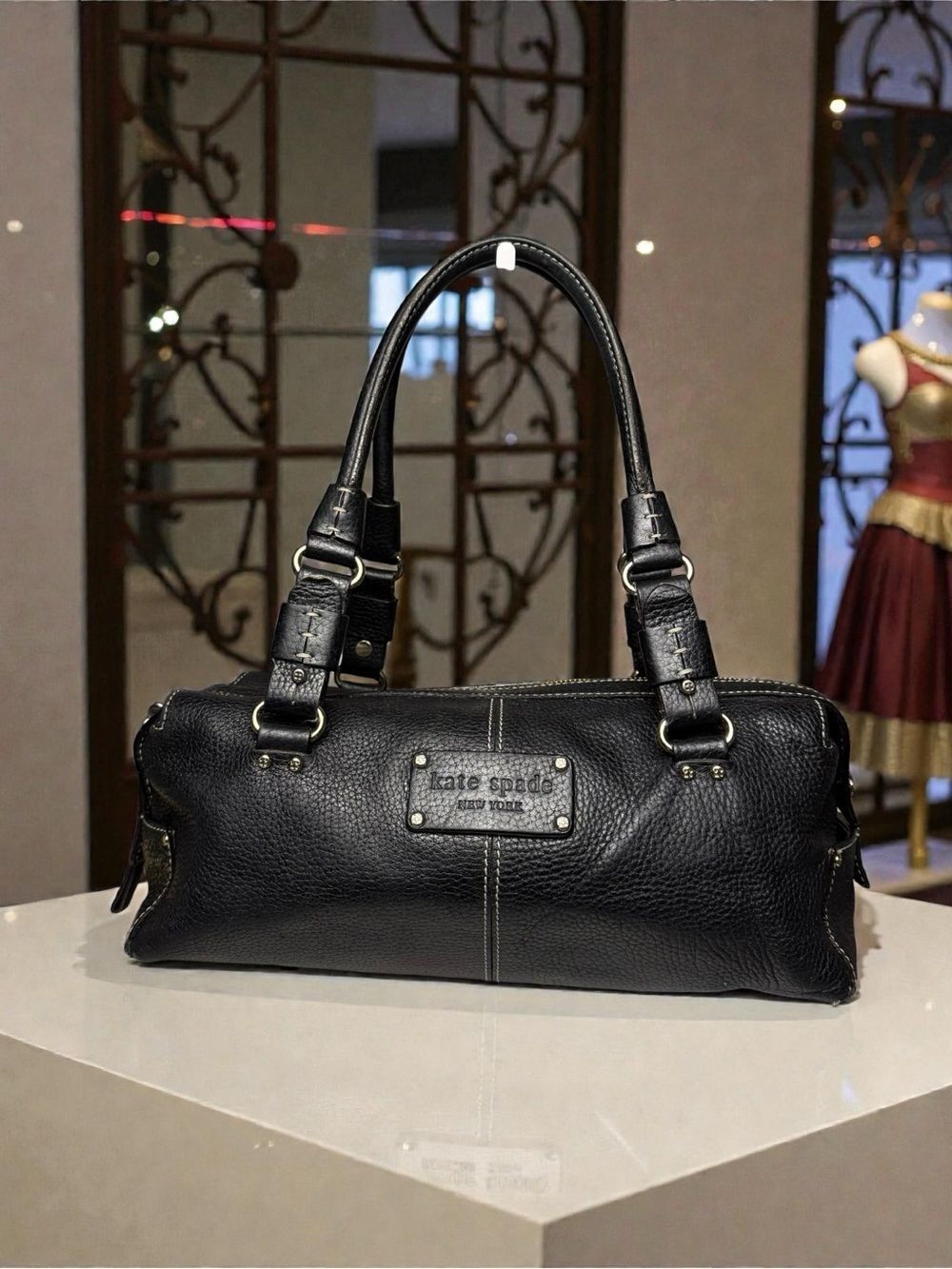 Vintage 🖤♠️ Kate Spade Cami Foster Black Pebbled Leather Barrel Bag Y2k - IYKYK🦄 - Picture 2 of 15